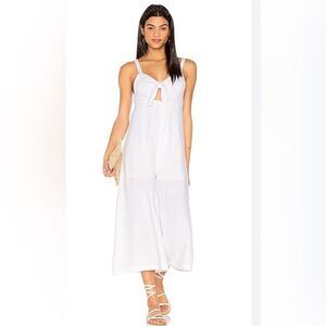 Lioness Fresco Jumpsuit Womens Sz M White Linen Blend cut out front tie Chambray